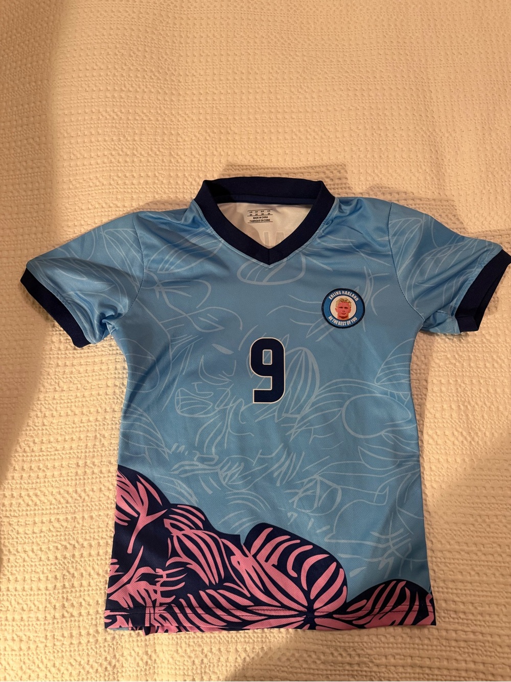 Kids Haaland Soccer Jersey with Pink Leaf Accent
